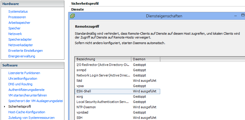 ESXi-Shell und TSM-SSH aktivieren