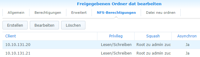 NFS Berechtigungen