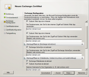 Exchange Zertifikat erstellen