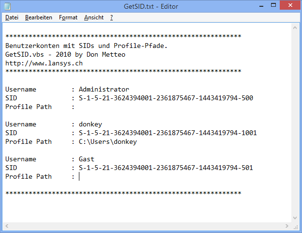 Benutzer SID abfragen VBScript