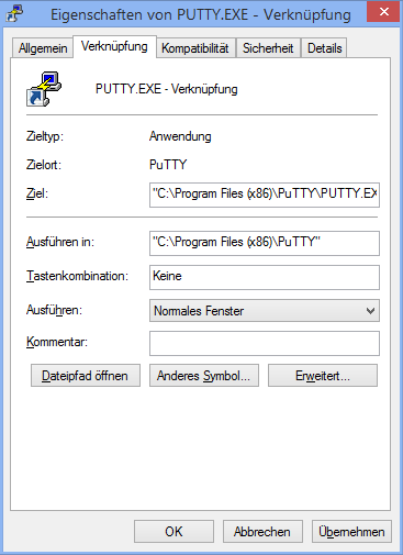 PuTTY Verknüpfung