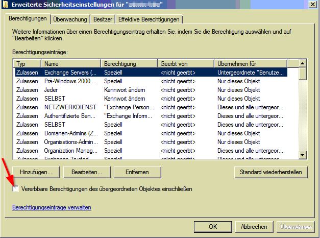 Vererbbare Berechtigung aktivieren