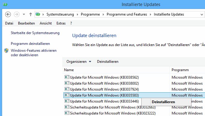 Installierte Updates KB3035583