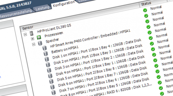 VMware ESXi 5.5 HP P400 Systemstatus