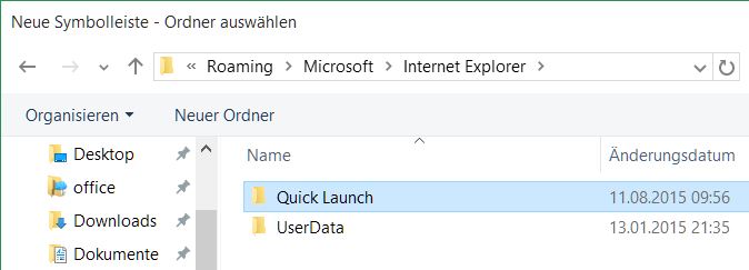 Qiuck Launch Symbolleiste erstellen