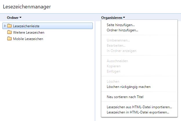 Chrome Lesezeichen Importieren aus Internet Explorer Export