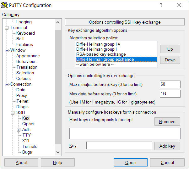 PuTTY Kex Diffie-Hellman