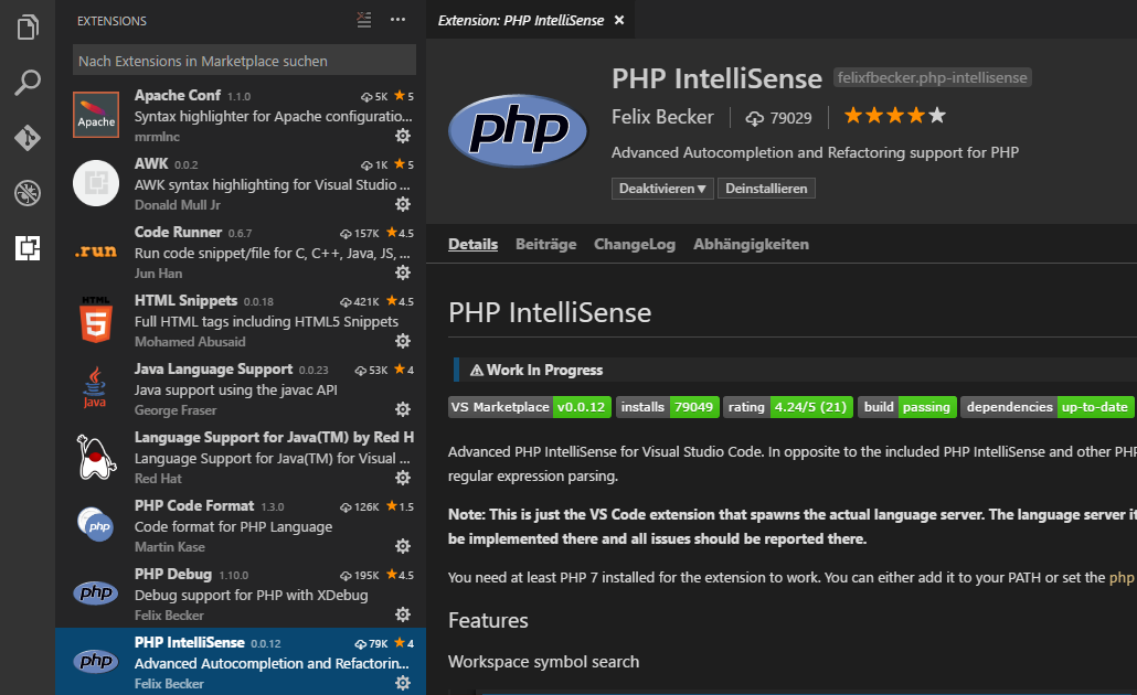 Visual Studio Code PHP IntelliSense
