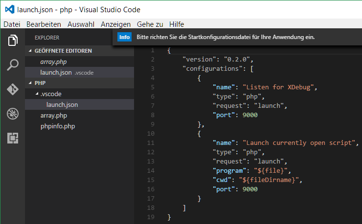 Es wird die json-Launcher Konfigurationsdatei geöffnet.