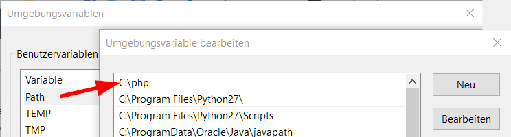 Umgebungsvariable bearbeiten