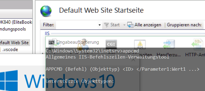 Das Utility appcmd.exe von IIS für den Export und Import von Applicationpool und Sites