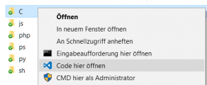 Projekt Ordner in VS Code mit Kontextmenü öffnen