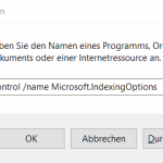 Indizierungsoptionen Ausführen