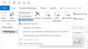 Empfang in den Outlook Ordner Junk-E-Mail verschoben