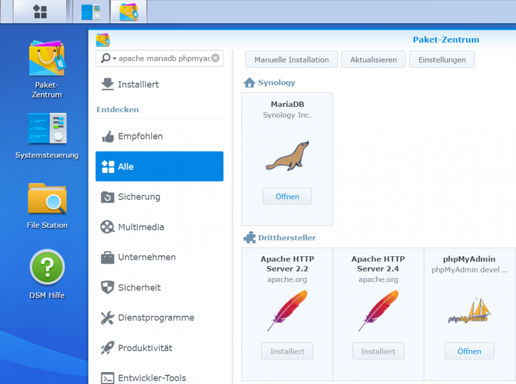 Synology DSM Paket-Zentrum