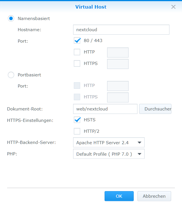 Synology Virtual Host für Nextcloud