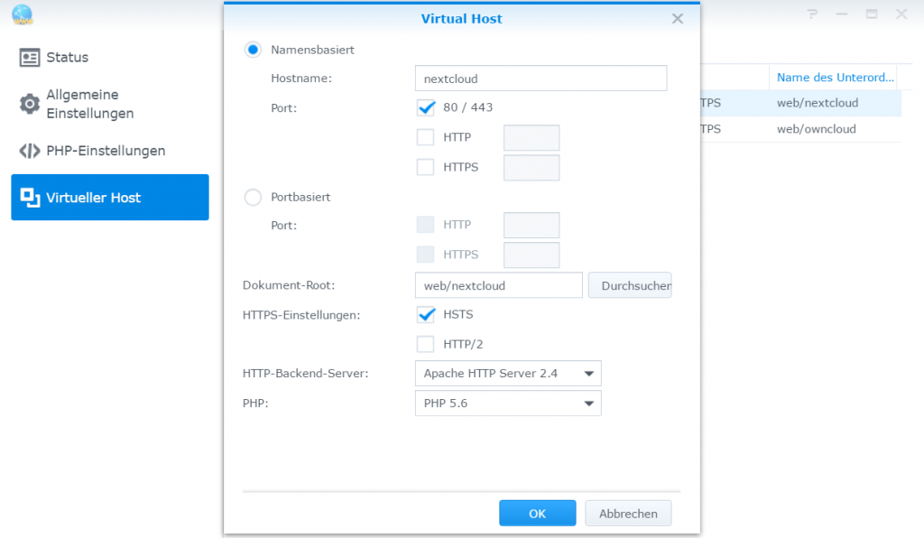 Synology DSM Web Station PHP-Einstellungen