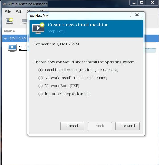 KVM Hypervisor. Im GUI gehe hierzu auf die Option Datei und klicke auf New virtual Maschine.