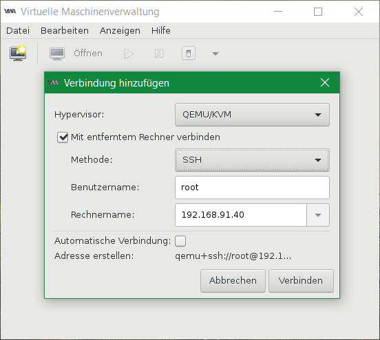 Weiter ist virt-manager aus Cygwin in Windows 10 ausführbar, KVM Hypervisor.