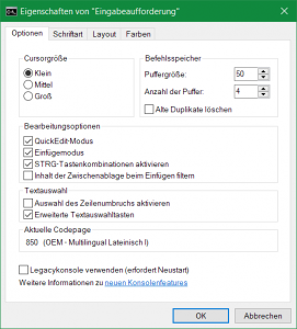 Eigenschaften von Eingabeaufforderung