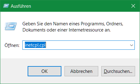 inetcpl.cpl ausführen