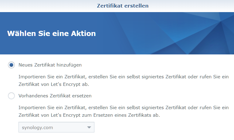 Synology Zertifikat erstellen