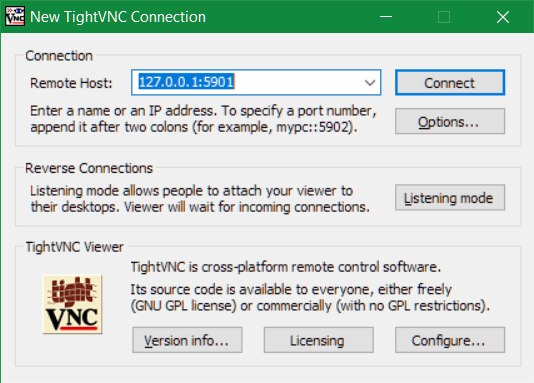 VNC Verbindung mit SSH-Tunnel absichern, TightVNC Connection