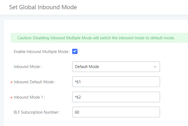 Hauptnavigation der UCM6202 wird unter Inbound Routes - Set Global Inbound Mode - Enable Inbound Multiple Mode