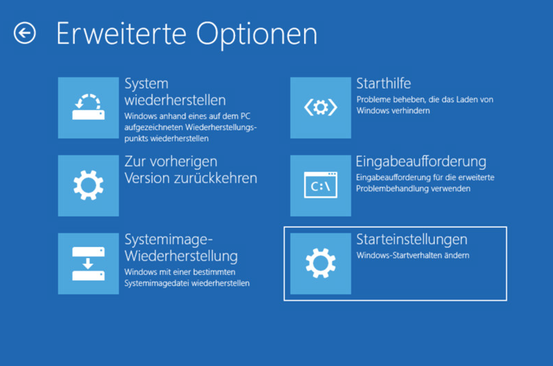 Windows Problembehandlung Starteinstellungen
