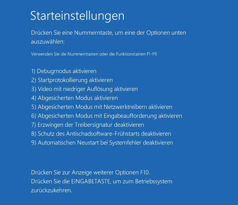 Windows Starteinstellungen