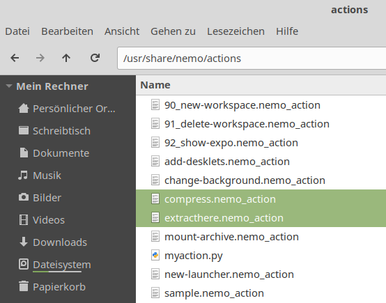 Nemo File Manager Action Context Menu Extract Here