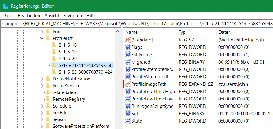 Windows Benutzer SID abfragen mit wmic useraccount get