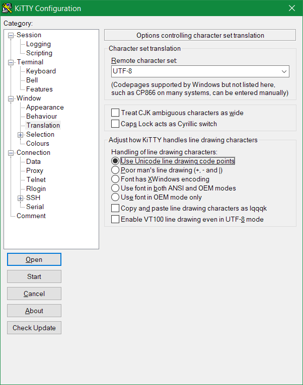 PuTTY Terminal Character-Set