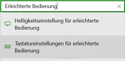 Um die Funktionsweise der Druck-Taste zu aktivieren, geht man zu den Einstellungen und gibt in das Suchfeld Erleichterte Bedienung ein