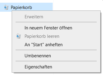 Papierkorb an Start anheften