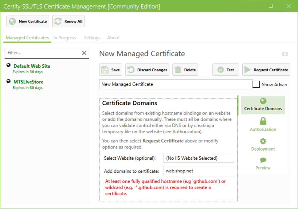 Let’s Encrypt Zertifikat mit Certify the web