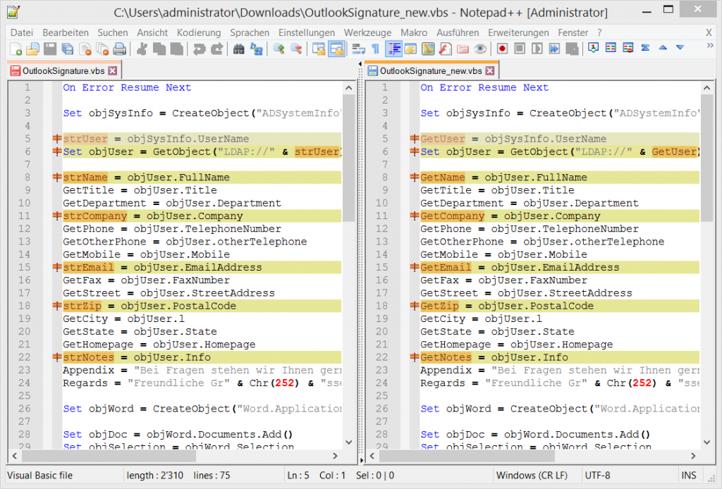 Source Code Compare in Notepad++