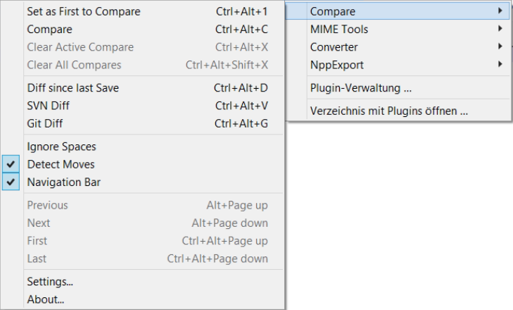 Compare im Menu unter