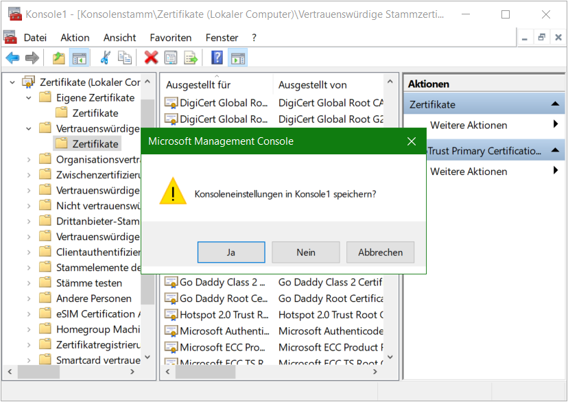 Windows Zertifikate MMC Konsole