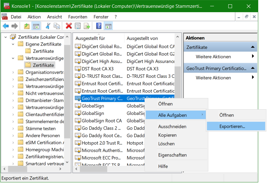 Windows Zertifikate MMC Konsole