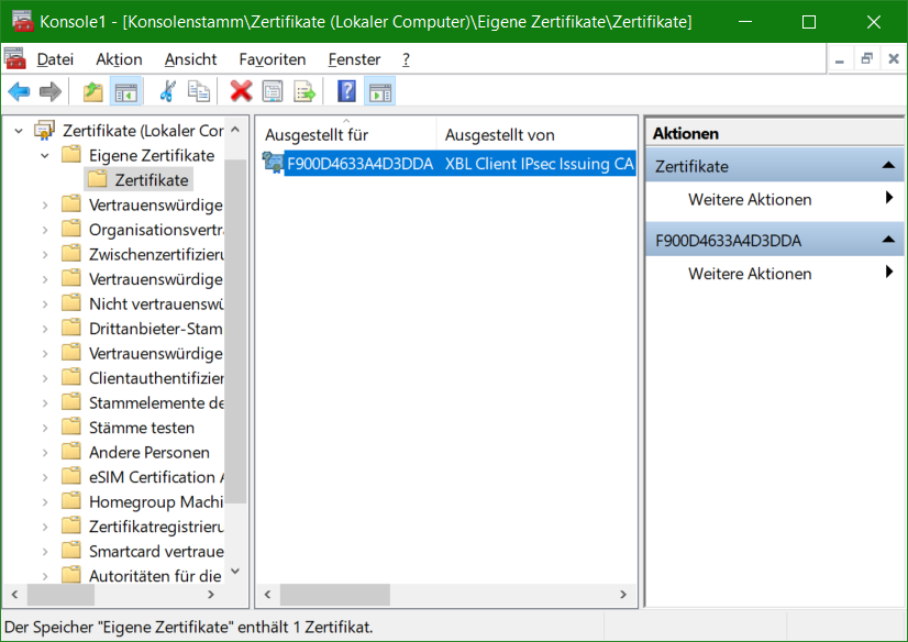 Windows Zertifikate MMC Konsole