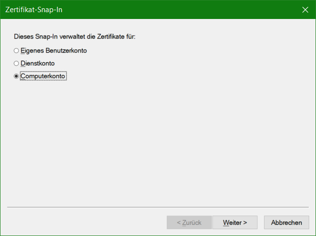 Windows Zertifikate MMC Konsole. Zertifikat-Snap-In