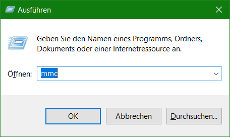 Windows Zertifikate MMC Konsole mit den Tasten Windows + R und Eingabe mmc und OK öffnen.
