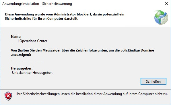 Diese Anwendung wurde vom Administrator blockiert, da sie potenziell ein Sicherheitsrisiko für Ihren Computer darstellt.