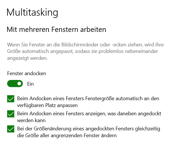 Andocken von Fenstern. Windows mit mehreren Fenstern arbeiten