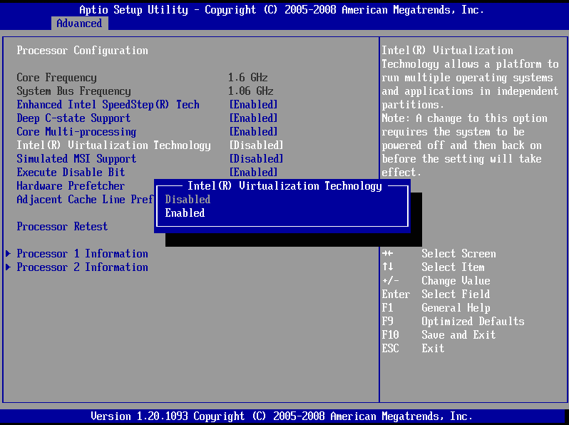 Das BIOS stellt dem Betriebssystem die Virtualisierungsfunktion zur Verfügung, dazu aktiviert man die Intel (R) Virtualization Technology in den UEFI BIOS-Einstellungen.
