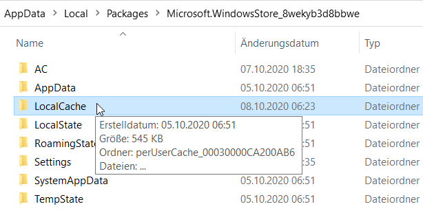 in Explorer localcache öffnen