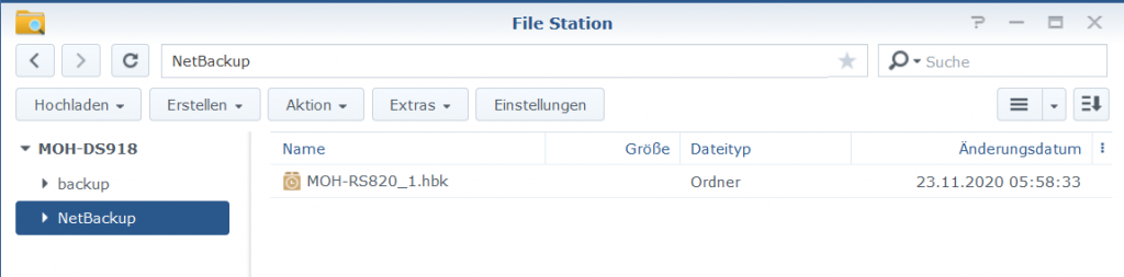 Hyper Backup in File Station Sicherung als hbk-Ordner