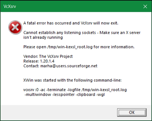 VcXsrv A fatal error
