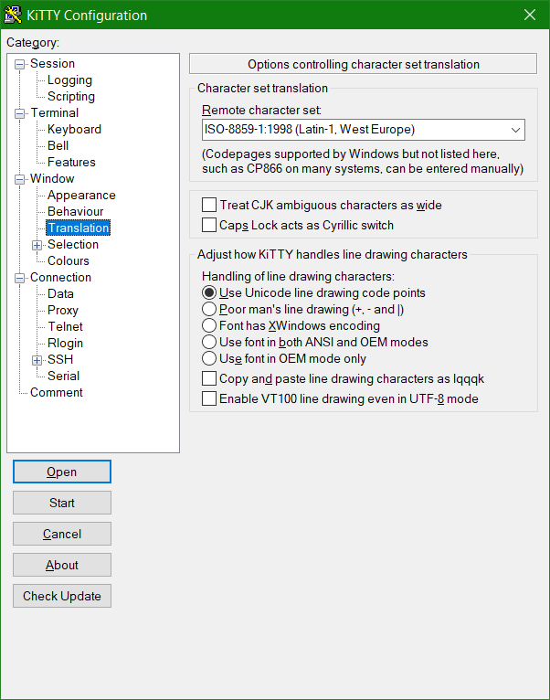 KiTTY Translation Zeichenkodierung UFT-8